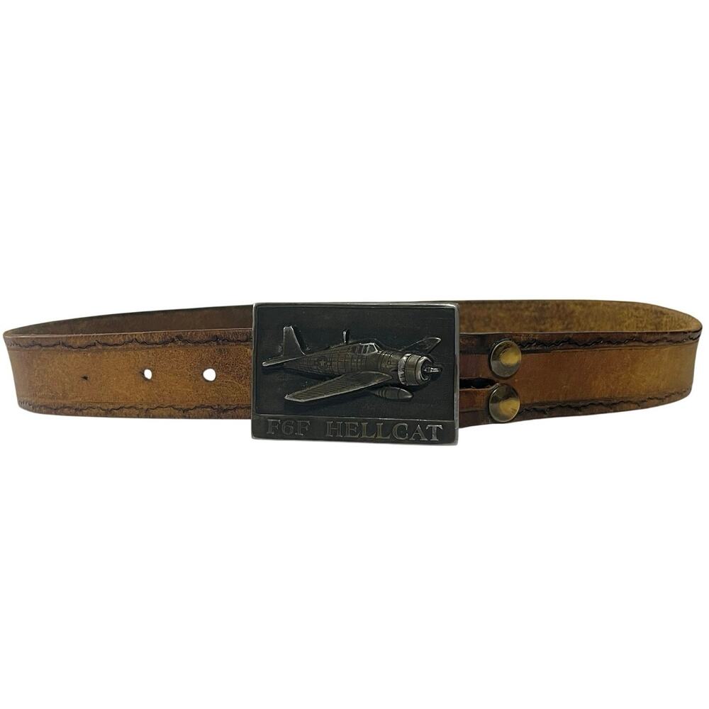 Grumman F6F Hellcat Carrier World War Il Aviation VTG Buckle & Leather Belt 34